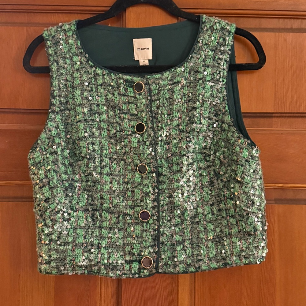 Maeve Emerald Sequin Tweed Blouse